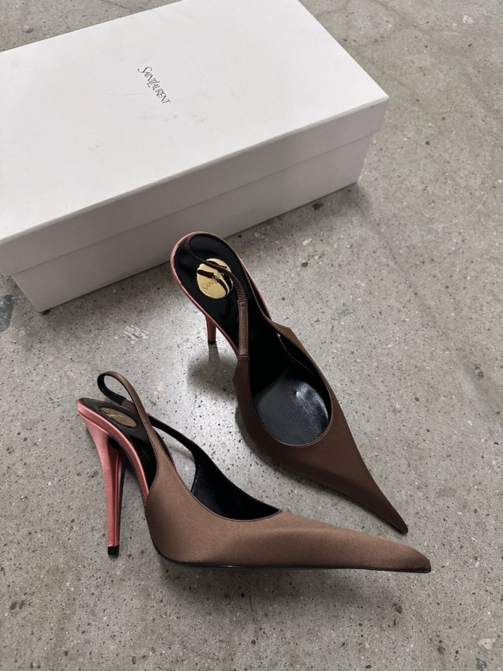 Saint Laurent Deroche Slingback Pump Heels Cappuccino & Cappuccin